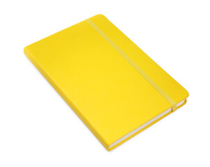 Closed yellow office notebook isolated on white