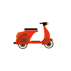 Red classic vintage scooter on white background. Red  retro cartoon scooter. Vector illustration