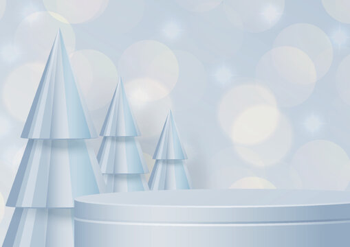 3d Podium round stage style, for Merry Christmas and happy new year and greeting festival on  white color background