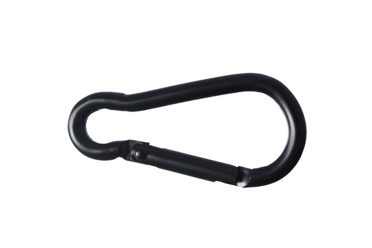 Small black  carabiner  isolated on transparency photo png file 
