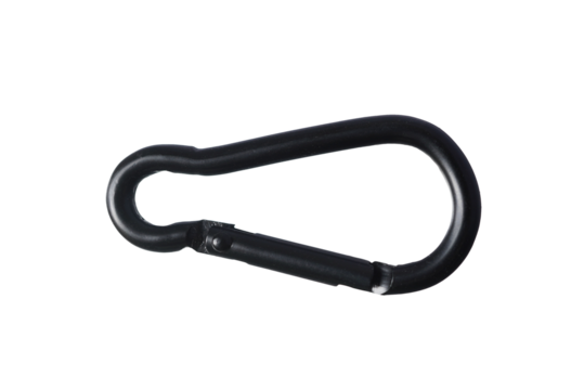 Small black  carabiner  isolated on transparency photo png file 