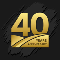 40 years anniversary celebration, anniversary celebration template design with gold color isolated on black brush background. vector template illustration