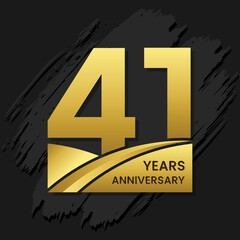 41 years anniversary celebration, anniversary celebration template design with gold color isolated on black brush background. vector template illustration