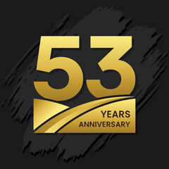 53 years anniversary celebration, anniversary celebration template design with gold color isolated on black brush background. vector template illustration