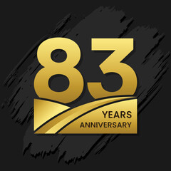 83 years anniversary celebration, anniversary celebration template design with gold color isolated on black brush background. vector template illustration