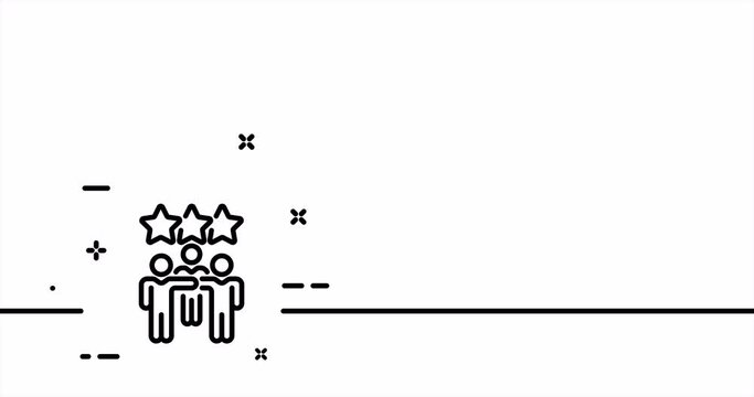 Three persons with stars. Rating, top, evaluate, review, rate, social media, winners, first place. Feedback concept. One line drawing animation. Motion design. Animated technology logo. Video 4K