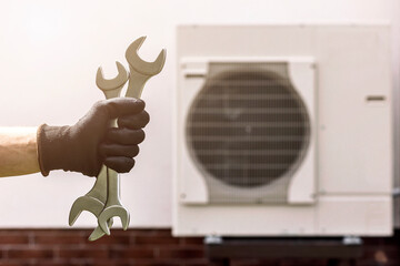 Heat Pump Service installing Outside. Repair or Maintenance work. Air Heater pump install by Repair...