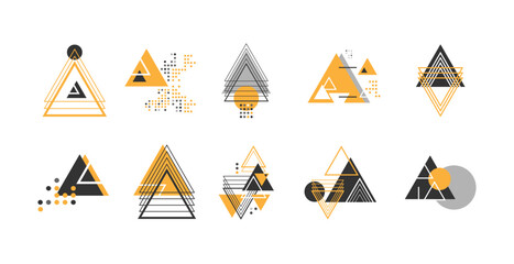 Triangle geometric abstract graphic background, Dynamic geometric shapes compositions, Flat and clean style, Applicable for any graphic works.