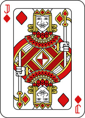 Playing Card Jack of Diamonds Red Yellow and Black