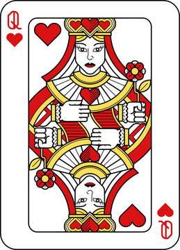 Playing Card Queen of Hearts Red Yellow and Black