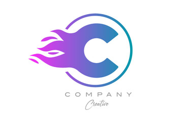 pink C alphabet letter icon for corporate with purple flames. Design with  suitable for a company logo