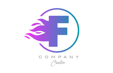 Obraz premium pink F alphabet letter icon for corporate with purple flames. Design with suitable for a company logo
