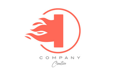 orange I alphabet letter icon for corporate with flames. Fire design suitable for a business logo