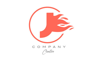 orange J alphabet letter icon for corporate with flames. Fire design suitable for a business logo