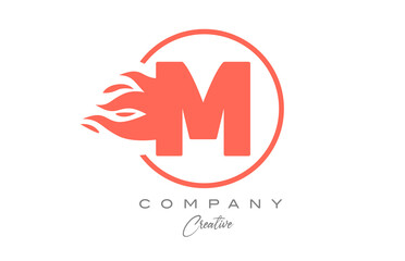 Fototapeta premium orange M alphabet letter icon for corporate with flames. Fire design suitable for a business logo