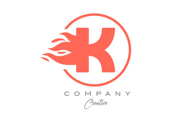 orange K alphabet letter icon for corporate with flames. Fire design suitable for a business logo