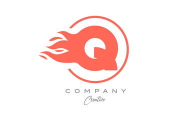 orange Q alphabet letter icon for corporate with flames. Fire design suitable for a business logo