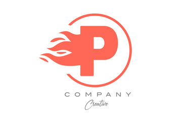 Obraz premium orange P alphabet letter icon for corporate with flames. Fire design suitable for a business logo