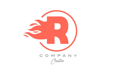 orange R alphabet letter icon for corporate with flames. Fire design suitable for a business logo