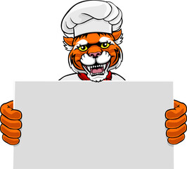 Tiger Chef Cartoon Restaurant Mascot Sign