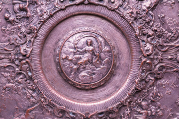 High Angle view on 19th Century French silver metal centerpiece from the mid-19th century.