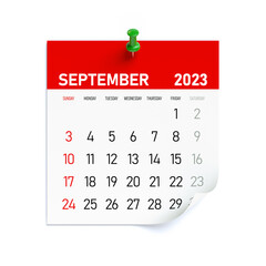 September 2023 - Calendar. Isolated on White Background. 3D Illustration - obrazy, fototapety, plakaty