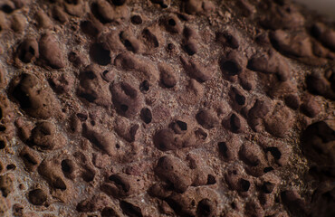 Volcanic stone, hardened porous lava. Close-up photo of stone