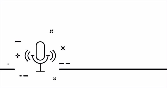Microphone. Track, mike, mouthpiece, transmitter, voice recorder, sound track, song, voice message. Speech concept. One line drawing animation. Motion design. Animated technology logo. Video 4K