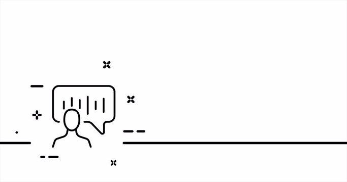 Man with speech bubble. Review, correspondence, dialogue, like, rating stars, emoticons. Communication concept. One line drawing animation. Motion design. Animated technology logo. Video 4K