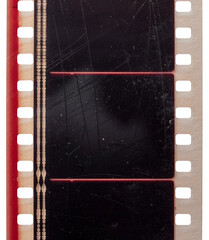 macro photo of empty or blank 35mm cinefilm strip with scratches