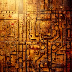 Circuit board background, can be used as digital dynamic wallpaper, technology background. 3D Render abstract background made of array of points and line with green overtones. High resolution.