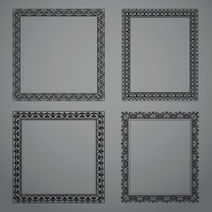 Set of decorative frames Elegant vector element for design in Eastern style, place for text. Floral black and gray borders. Lace illustration for invitations and greeting cards