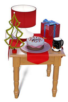 Tavolo natalizio con torta e albero stilizzato
