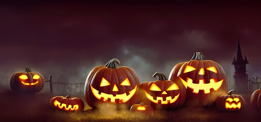 Gloomy Pumpkin Halloween Wallpaper Background Game Art Illustration,Digital Illustration