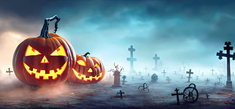 Chilling Pumpkin Terror Scene Abstract Illustration Background Game And Movie Concept Art