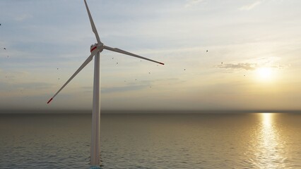 ULTRA HD. Offshore wind energy. Offshore wind turbines farm on the ocean. Sustainable energy...