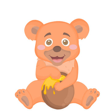 cute bear animal eating honeyๅ, illustration 