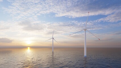 Fototapeta premium ULTRA HD. Offshore wind energy. Offshore wind turbines farm on the ocean. Sustainable energy production, clean power. 