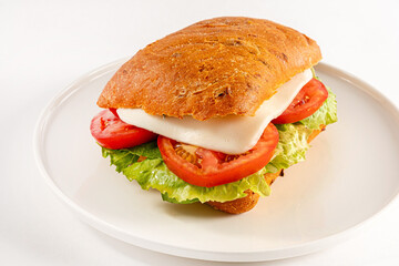 fresh sandwich with mozzarella and tomato