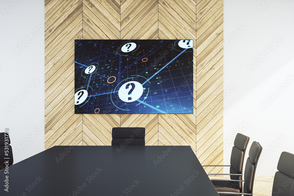 Aufkleber question mark hologram on presentation tv screen in a modern meeting room. sociology and psychology 