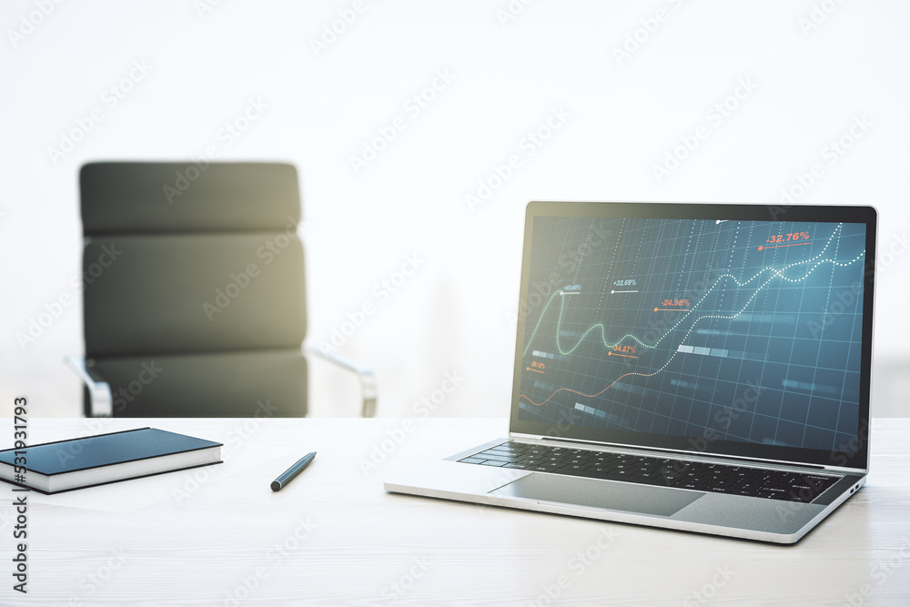 Aufkleber modern computer monitor with abstract creative statistics data hologram, statistics and analytics co