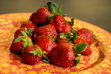Strawberries background. Close up, selected focus. raw