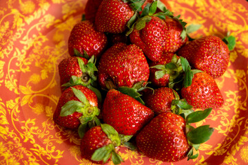Strawberries background. Close up, selected focus. raw