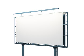 Blank white horizontal billboard isolated on light background, perspective view. Mock up, 3D Rendering