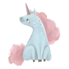 Hand drawn unicorn. Cute unicorn. Horse character. Magic beast.