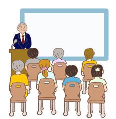 保護者に対して説明会を行う校長先生のイラスト
