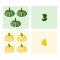 Cartoon set with learning numbers 3-4