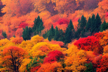 Autumn forest with colorful autumn foliage