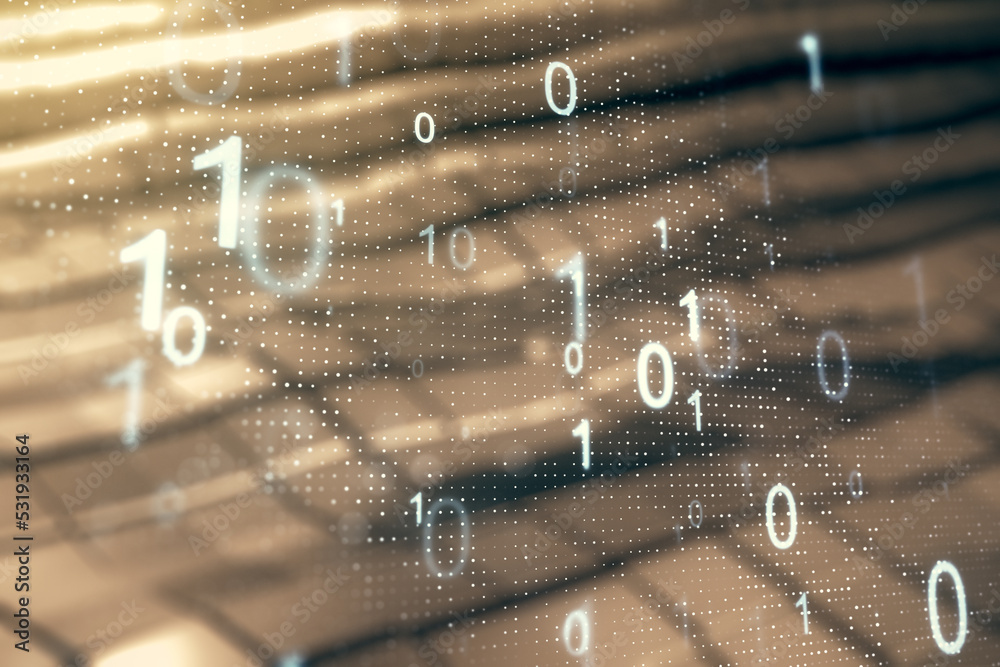Leinwandbilder abstract virtual binary code sketch on shiny metal background, hacking and matrix concept. multiexpo