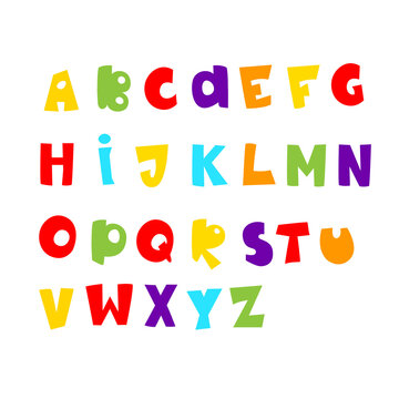 Cute cartoon colored script. Simple flat alphabet for your lettering design. Element of text, inscription.